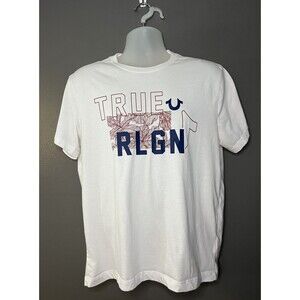 True Religion Shirt Mens Large White Graphic RLGN Logo Short Sleeve Cotton Tee